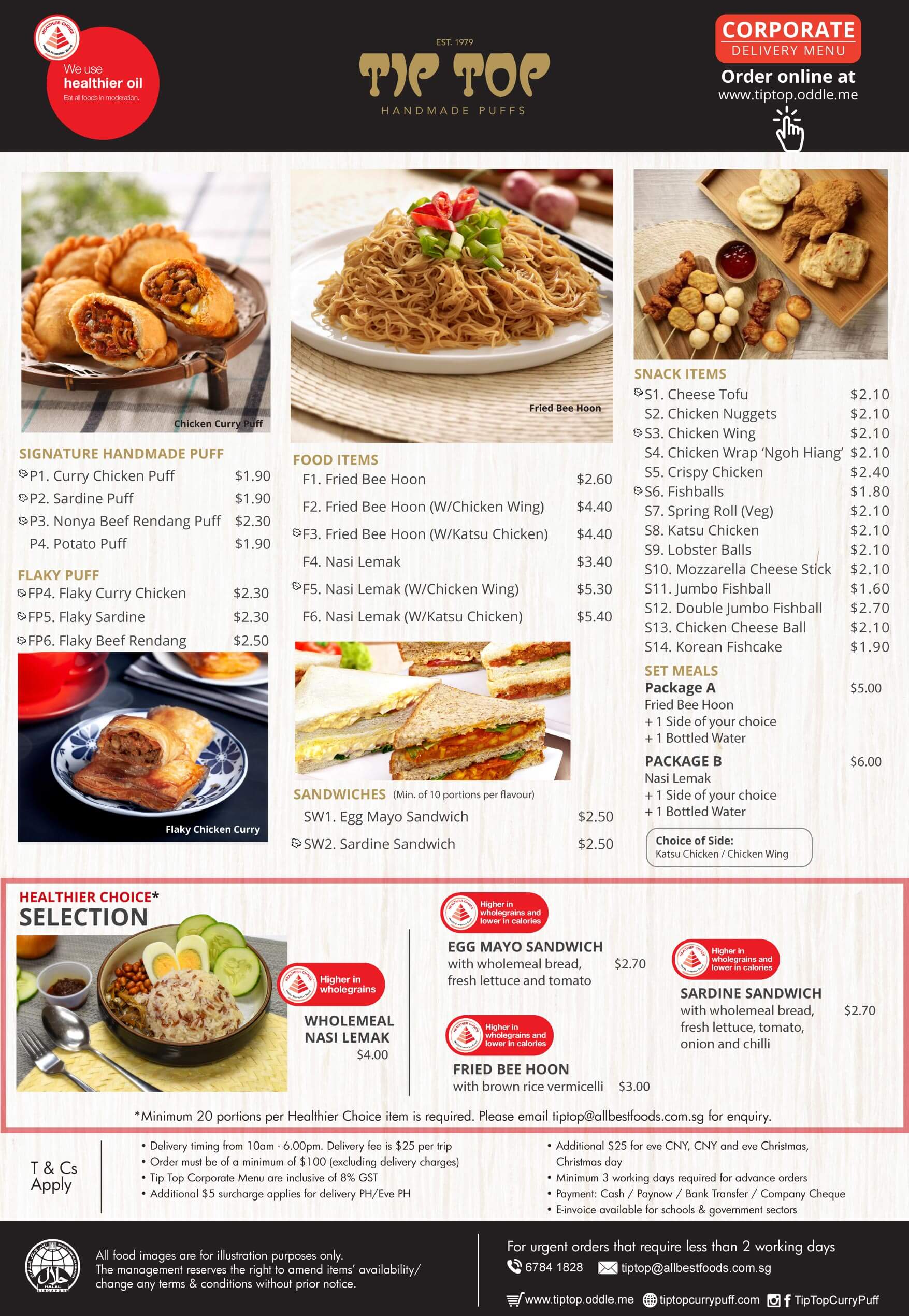 Tip Top Corporation Delivery Menu