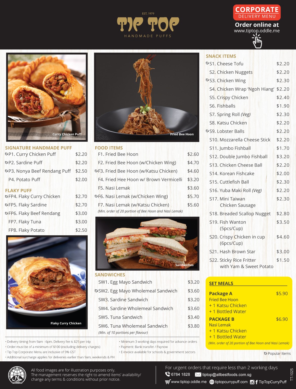 Tip Top Corporation Delivery Menu